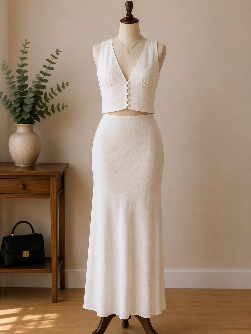 Aerie Boho Linen Blend Button Front Crop Top Ivory Smocked Back Size Medium